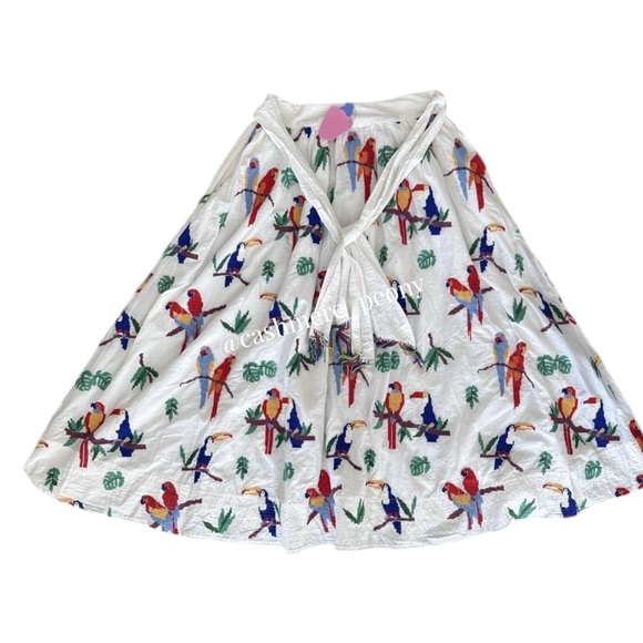 NWT Farm Rio Stitched Birds Tropical Parrots Full Skirt Medium - Picture 2 of 13